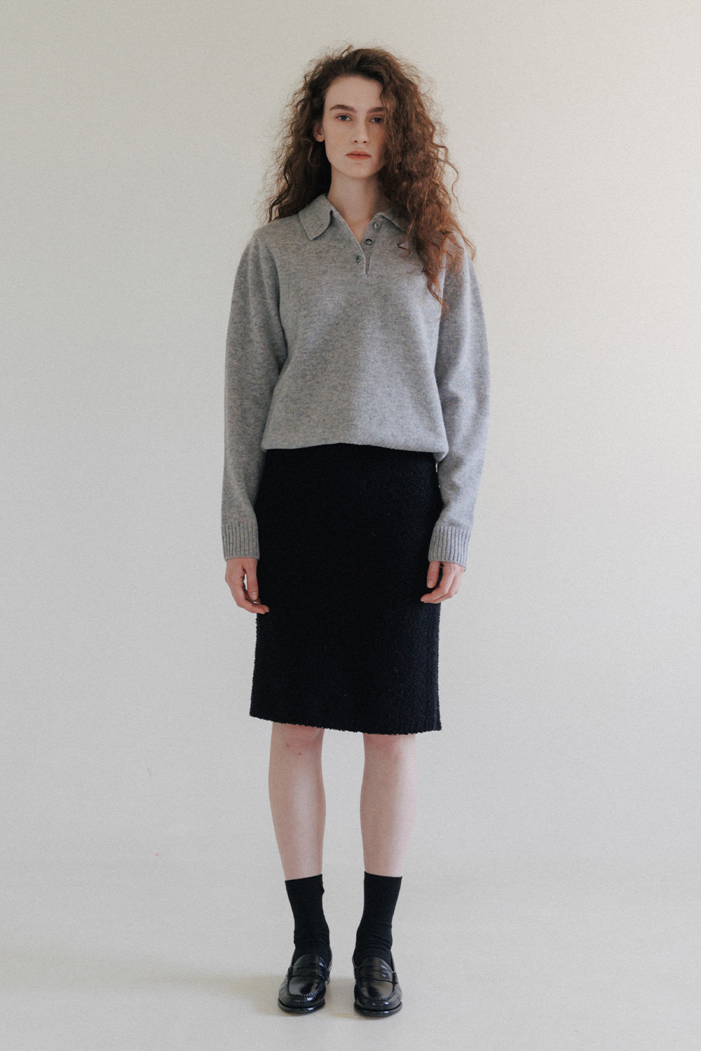 Wool Knit Polo Shirt (L/Gray)